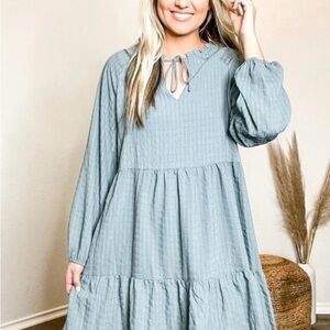 Wishlist Apparel Teal Blue Tiered Relaxed Boho Dress NWT Sz M/L Nordstrom Rack